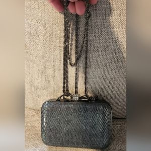 New Rhinstone Bow Clutch Evening Purse Formal Long ChainSatin Leaopard Lining